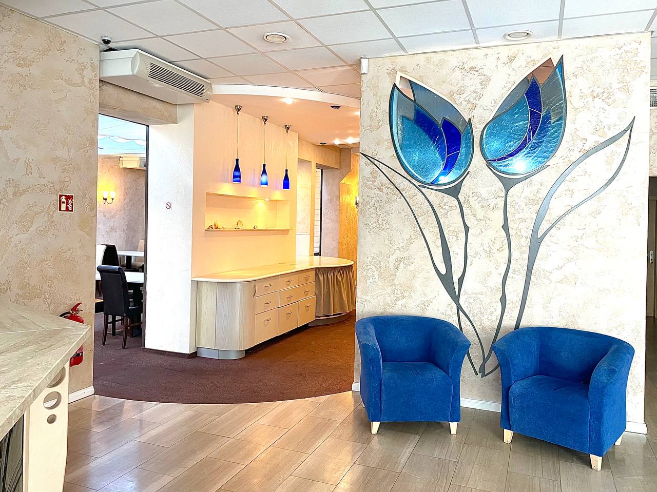 Wooden staircase inside Lucky Fish Jūrmala